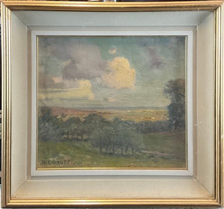 AUGUSTO CARUTTI "Paesaggio" 
olio su tela (cm 25x26)
firmato in basso a sinistra