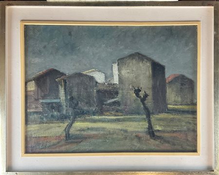 Ambrogio Allievi "Cascina Origgio" olio su tela (cm 60x80) firmato e titolato al
