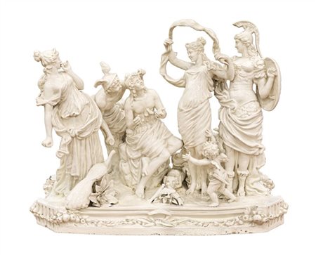 Manifattura del secolo XIX. Grande gruppo in ceramica bianca raffigurante il Gi