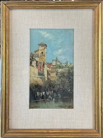 Scuola spagnola del secolo XIX

"Scorcio con lavandaie" 
olio su tela (cm 26,5x