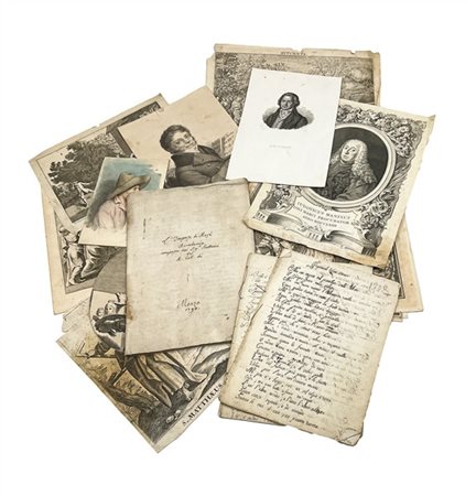 Cartella contenente numerose incisioni, manoscritti e curiosità cartacee (difet
