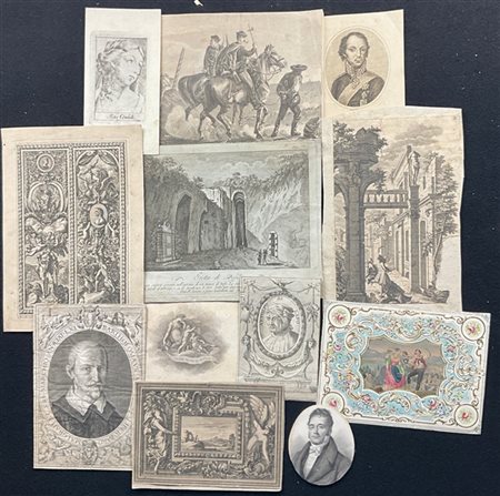 Lotto composto da numerose antiche incisioni di epoche e soggetti diversi (dife