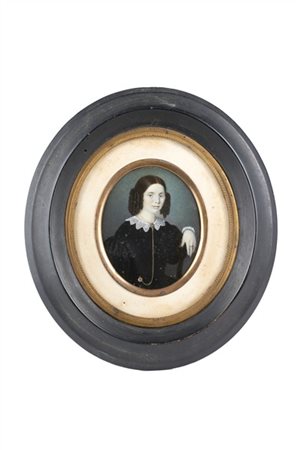 Maestro della prima metà del secolo XIX "Ritratto di dama con collo in pizzo" m