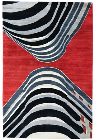 Tappeto moderno annodato a mano in lana su disegno di Marco Petrus. Prospettiva