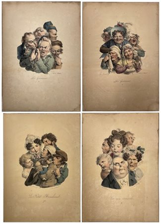 LOUIS-LÉOPOLD BOILLY Quattro litografie a colori raffiguranti "Caricature", dall