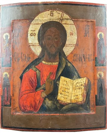 Arte russa, secolo XIX. Cristo Pantocratore, icona a tempera su tavola (cm 36x3