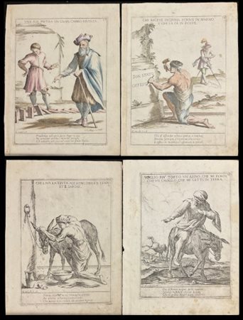 Giuseppe Maria Mitelli Quattro acqueforti, di cui due acquerellate, dalla serie