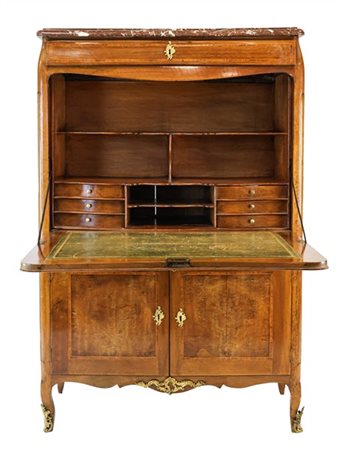 Secretaire in noce filettato con doppia anta e cassetto sottopiano. Calatoia ch