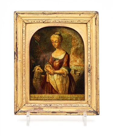 Arte inglese, secolo XIX.
Rural Innocence 
Fixè sur verre, cm 14x10,5; in corni