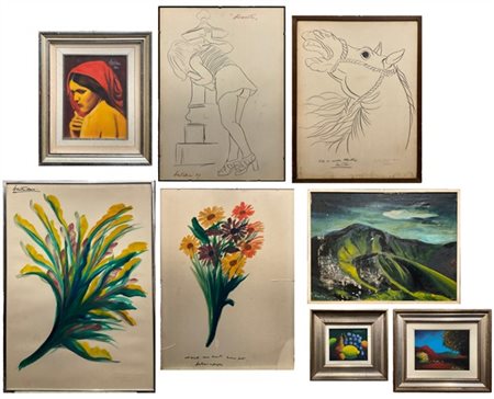 Lotto composto da otto opere di Renato Bertoloni di soggetto, misure e tecniche