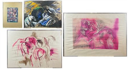 Lotto composto da quattro tecniche miste di Renato Bertoloni di soggetto e misu