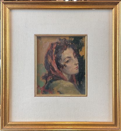 Mario Cocchi "Ritratto femminile" 
olio su compensato (cm 13,5x12)
firmato in ba