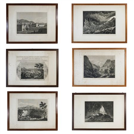 Lotto composto da sei acqueforti di diversi autori raffiguranti "Grotta di Coll