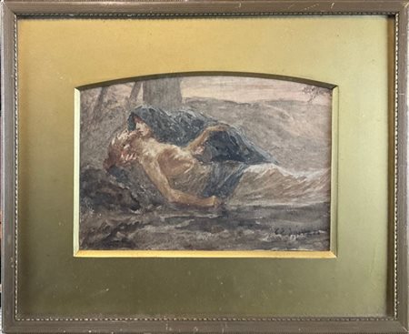 Carlo Paolo Agazzi "Compianto sul Cristo morto" 
tecnica mista su seta (cm 18x26