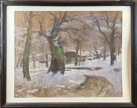 Ludovico Cavaleri "Parco innevato" 1930
tecnica mista su carta (cm 65x82)
firmat