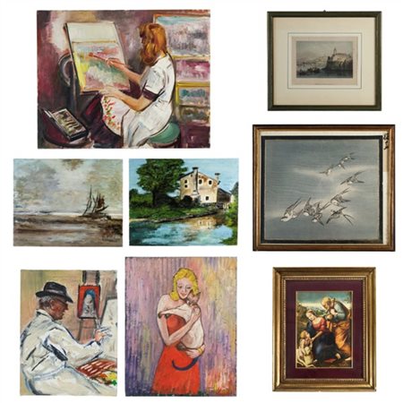 Cartone contenente numerose incisioni, dipinti e riproduzioni di autori e misur