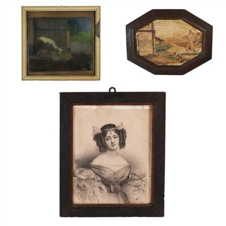 Lotto composto da un disegno a carboncino di Henri Grevedon raffigurante "Genti