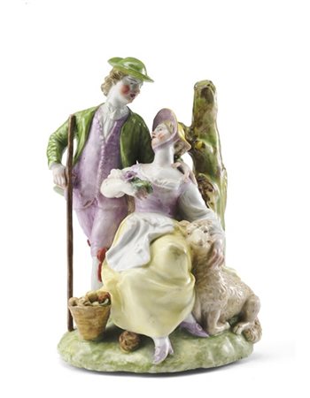 Manifattura di Cozzi (?) Venezia, secolo XIX. Gruppo in porcellana policroma ra