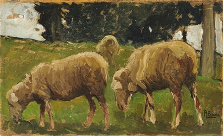 Ruggero Panerai "Gregge" 
olio su tavoletta (cm 11x18)
firmato in basso a desta