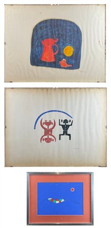 Lotto composto da tre tecniche miste su carta di soggetto e misure diverse (mis