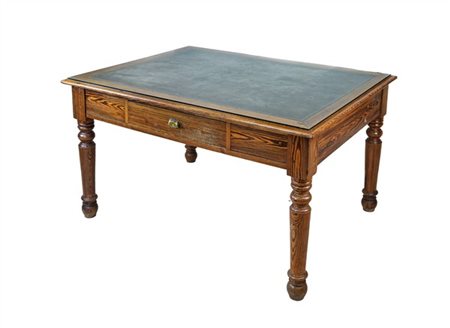 Tavolo scrittoio rettangolare ad un cassetto nella fascia, piano in pelle verde