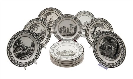 Manifatture francesi, secolo XIX. Gruppo di diciassette diversi piatti in ceram