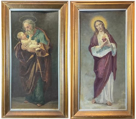 Ernesto Giacobbi Coppia di dipinti a soggetto religioso 
olio su compensato (cm