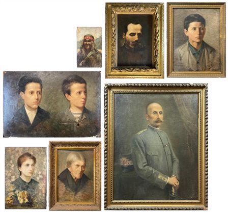 Lotto composto da sette "Ritratti" ad olio su diversi supporti, di diversi auto