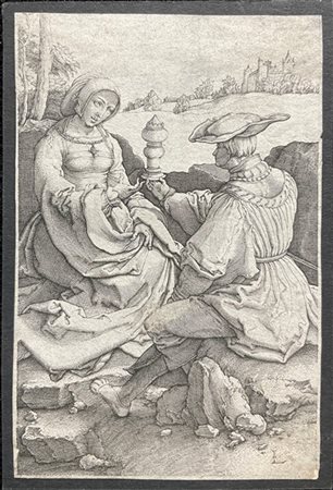Riproduzione da un'incisione di Lucas van Leyden raffigurante "Gentiluomo e dam