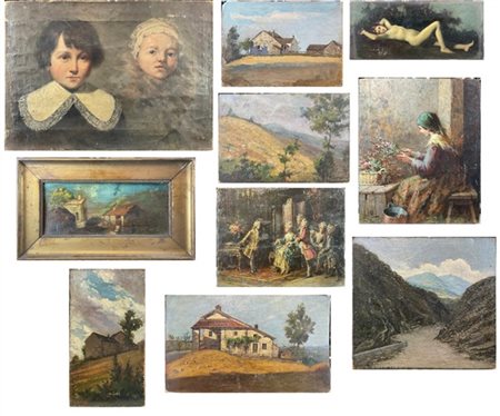 Lotto composto da dieci dipinti ad olio, di diversi autori tra cui Giuseppe e N