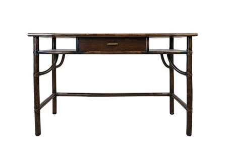 Scrittoio in manao e legni vari con un cassetto nella fascia e doppio scomparto