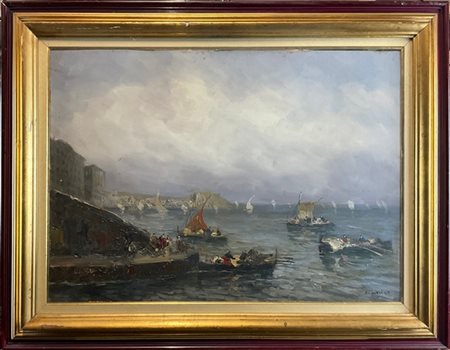 Francesco Di Marino "Marina con pescatori" 
olio su cartone (cm 50x70)
firmato i