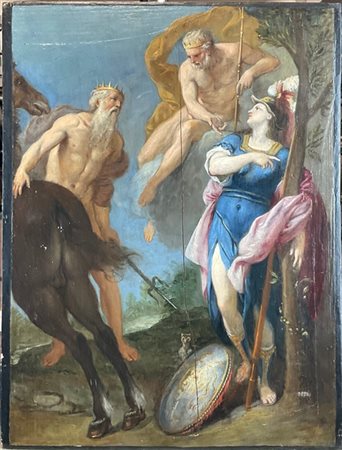 Ignoto

Antico dipinto raffigurante "Ade, Zeus e Atena"
olio su tavola (cm 51x3