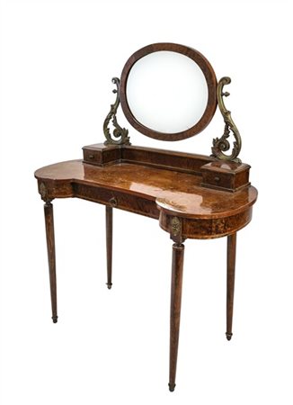 Toilette impiallacciata in radica con piano sagomato e cassetto nella fascia, g