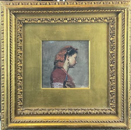 Pio Joris "Testa di fanciulla" 1864
tecnica mista su carta (cm 14x14)
firmato e