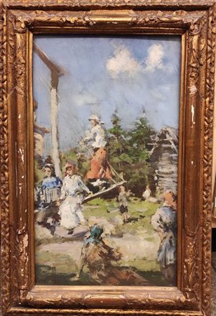 Ivan Karpoff "Giorno di festa" 
olio su compensato (cm 46x28)
firmato in basso a