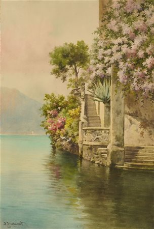 Alberto Prosdocimi "Scorcio lacustre" 
acquerello su carta (cm 52x36)
firmato in
