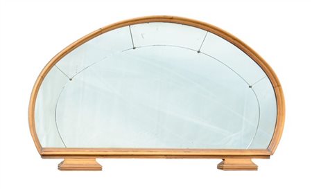 Specchiera di forma ovalizzata e divisa in riquadri con cornice in legno chiaro