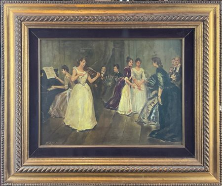 Faustino Zonaro "Concerto" 
olio su cartone (cm 28x38)
firmato in basso a sinist