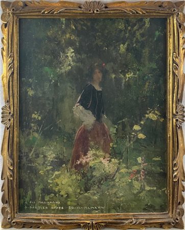 Alberto Dressler "Ritratto di signora in giardino" 1924
olio su cartone (cm 45x3
