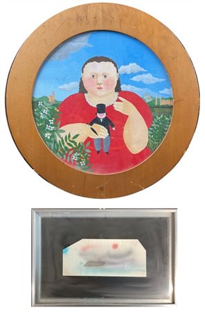 Lotto composto da una riproduzione da Botero in olio su tela (d cm 30) e una te