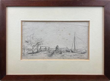 Riproduzione da un'incisione di Rembrandt van Rijn raffigurante "Ponte di Six"