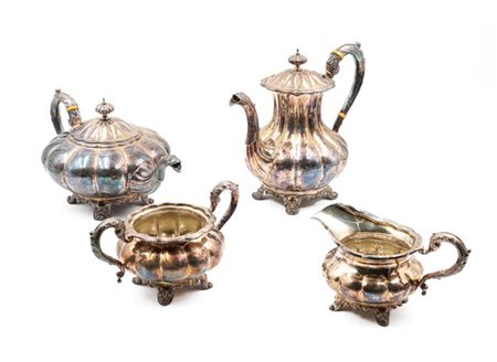 Servizio da tè e caffè in Old Sheffield composto da teiera, caffettiera, lattie
