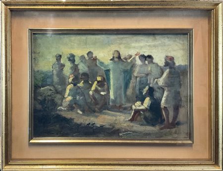 Nazzareno Sidoli "Gesù con gli Apostoli" 
olio su cartone (cm 37x54)
al retro: N