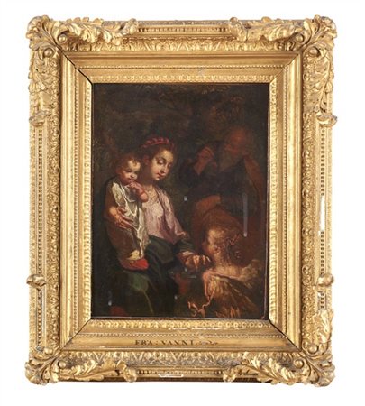 Francesco Vanni (attr.)

"Riposo durante la fuga in Egitto"
olio su carta applic