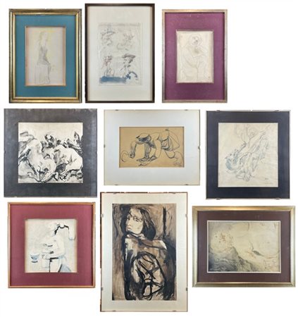 Edmondo Poletti Lotto composto da nove tra disegni e tecniche miste su carta, di