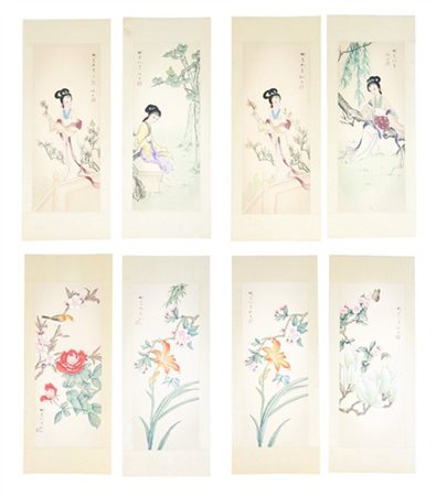 Lotto composto da quarantaquattro stampe su seta raffiguranti figure femminili