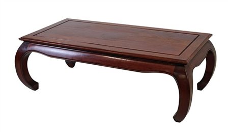 Tavolo da salotto in legno tinto con bordure scanalate e gambe mosse (cm 126x41