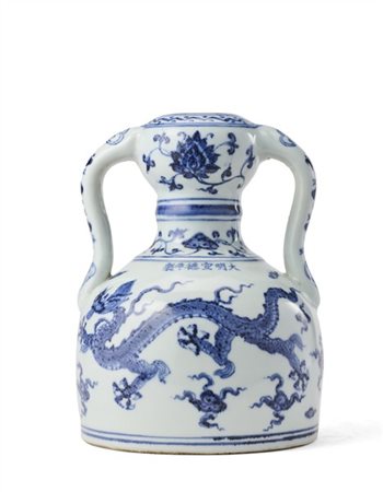 Vaso a doppia zucca, la parte superiore globulare, collo avvitato circondato da