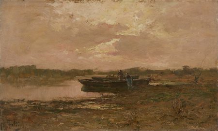 Carlo Follini "Sul fiume Tentella - Tramonto" 
olio su compensato (cm 27x44)
fir